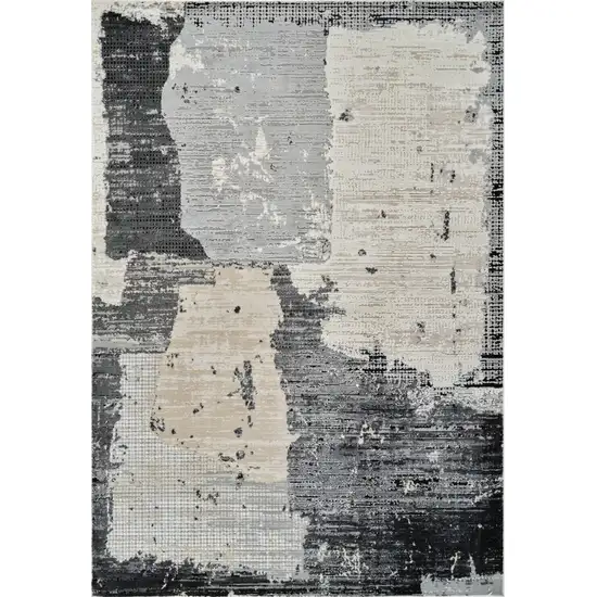 Beige and Black Abstract Distressed Area Rug Photo 4