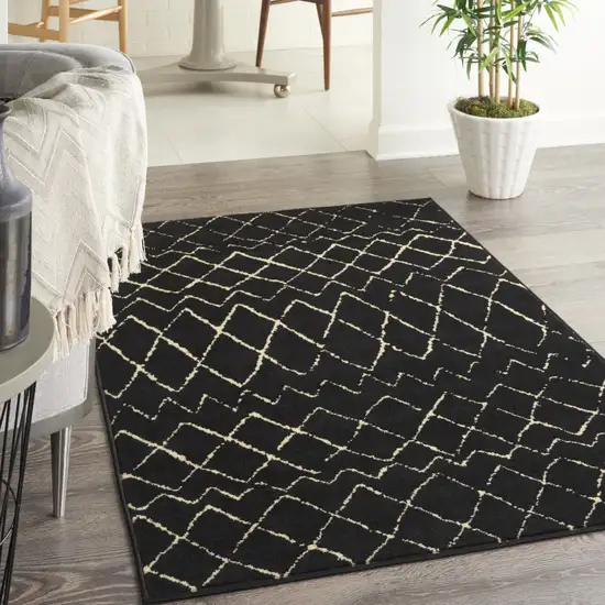 Beige and Black Abstract Power Loom Area Rug Photo 6