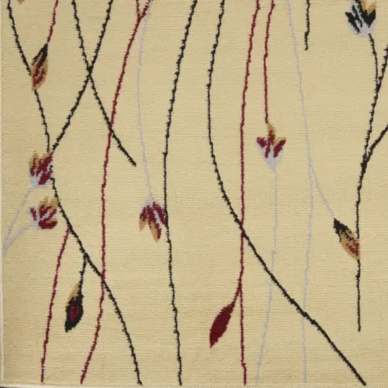 Beige and Black Floral Power Loom Runner Rug Photo 7