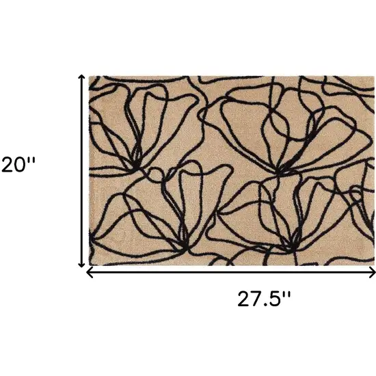 Beige and Black Floral Washable Area Rug With UV Protection Photo 5