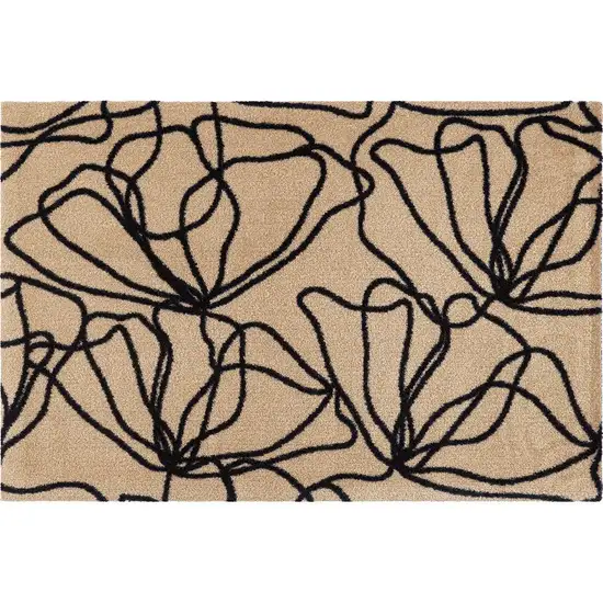 Beige and Black Floral Washable Area Rug With UV Protection Photo 4