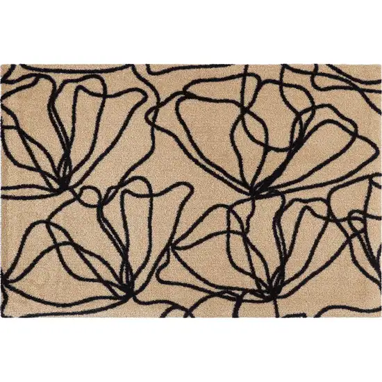 Beige and Black Floral Washable Area Rug With UV Protection Photo 1