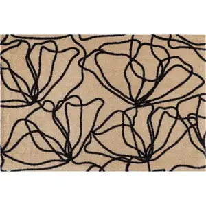 Photo of Beige and Black Floral Washable Area Rug With UV Protection