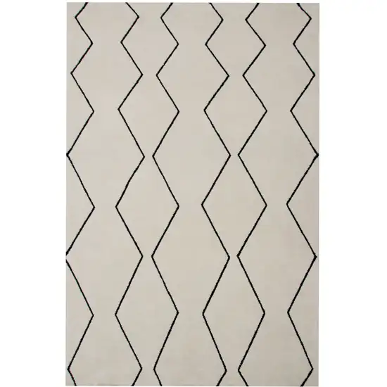 Beige and Black Geometric Power Loom Distressed Area Rug Photo 2