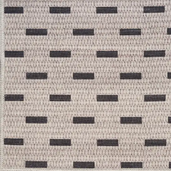 Beige and Black Geometric Power Loom Washable Non Skid Runner Rug Photo 4