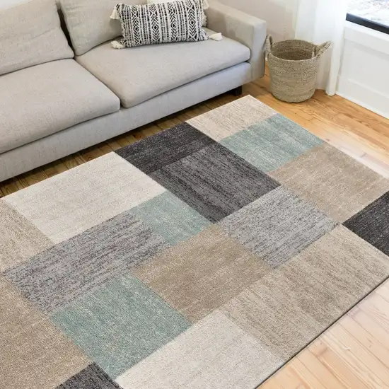 Beige and Black Modern Blocks Area Rug Photo 7