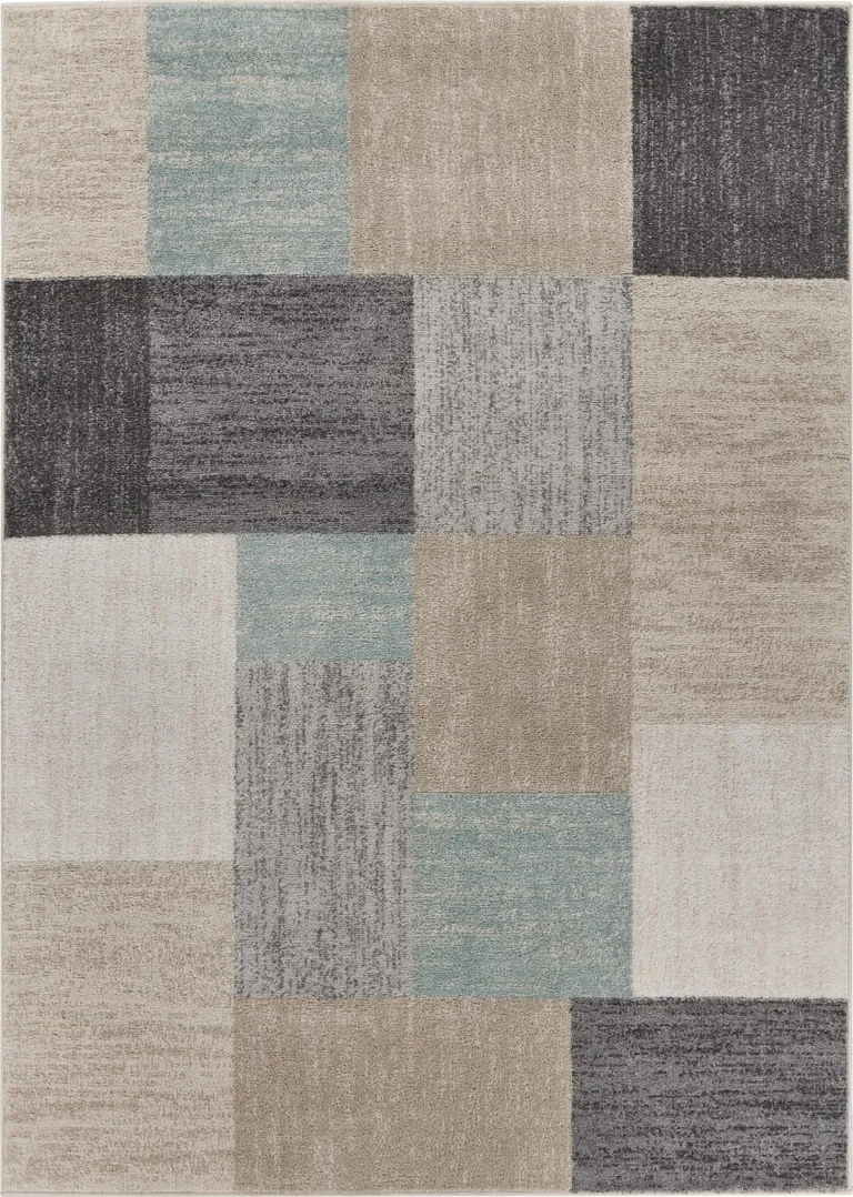 Beige and Black Modern Blocks Area Rug Photo 1