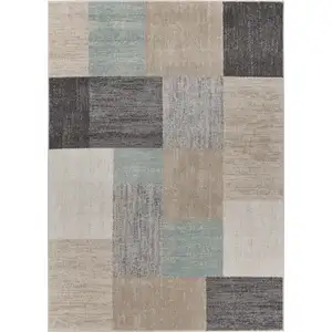 Photo of Beige and Black Modern Blocks Area Rug