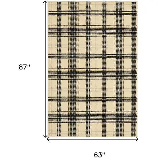 Beige and Black Plaid Power Loom Area Rug Photo 3