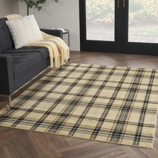 Beige and Black Plaid Power Loom Area Rug Photo 9