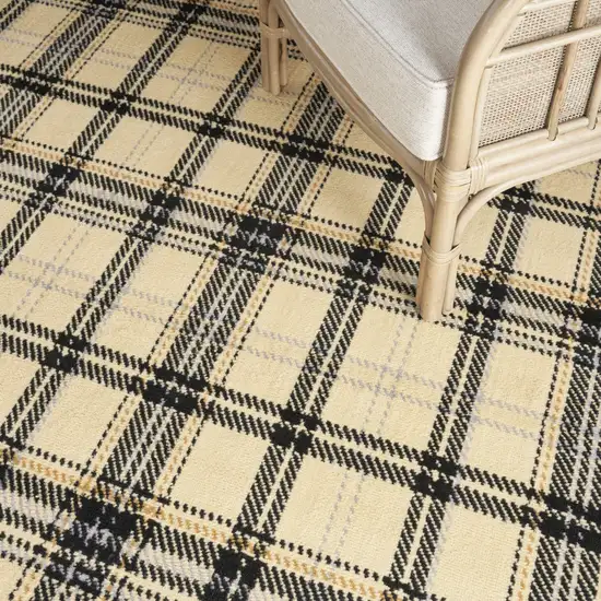 Beige and Black Plaid Power Loom Area Rug Photo 8