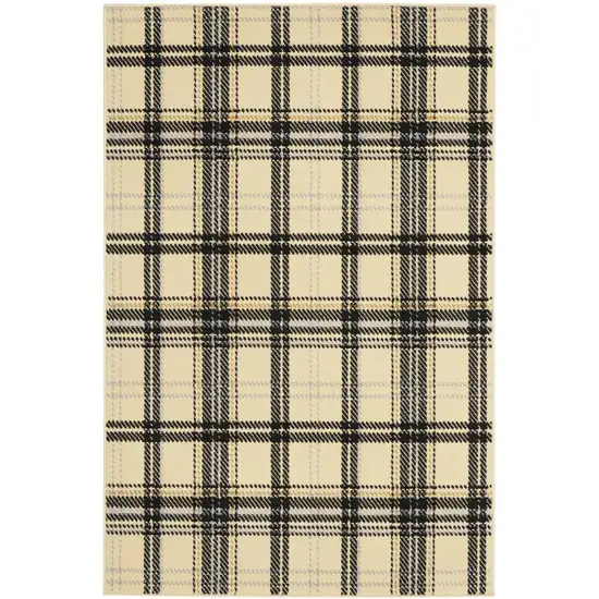 Beige and Black Plaid Power Loom Area Rug Photo 2