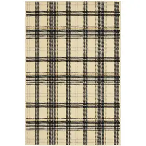 Photo of Beige and Black Plaid Power Loom Area Rug