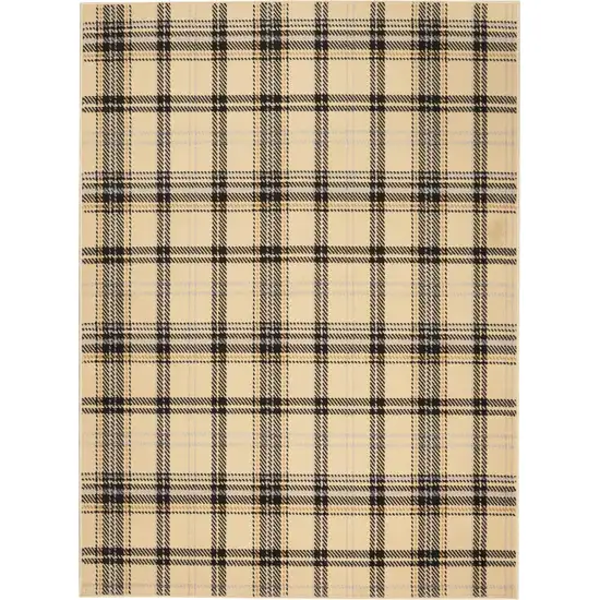 Beige and Black Plaid Power Loom Area Rug Photo 2