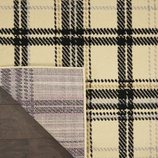 Beige and Black Plaid Power Loom Area Rug Photo 7