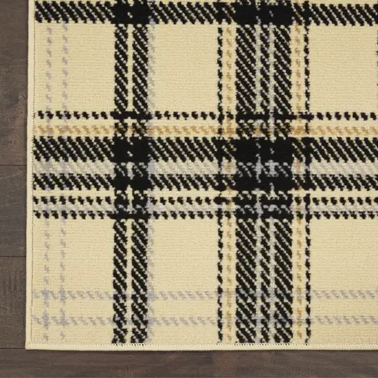 Beige and Black Plaid Power Loom Runner Rug Photo 4