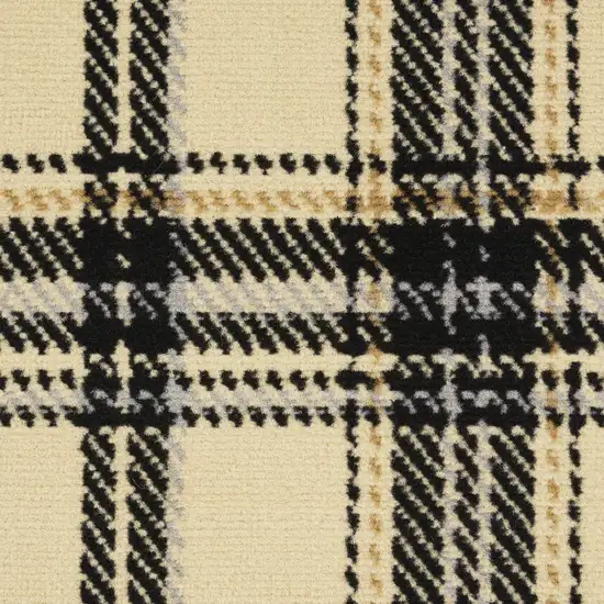 Beige and Black Plaid Power Loom Runner Rug Photo 9