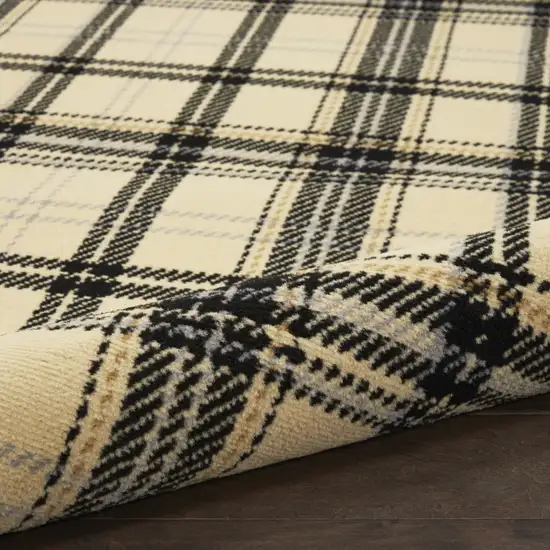 Beige and Black Plaid Power Loom Runner Rug Photo 7