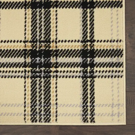 Beige and Black Plaid Power Loom Runner Rug Photo 6