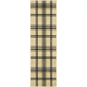 Photo of Beige and Black Plaid Power Loom Runner Rug