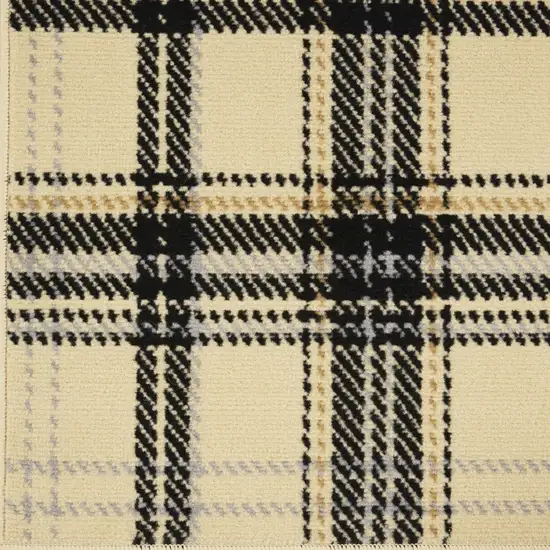 Beige and Black Plaid Power Loom Runner Rug Photo 5