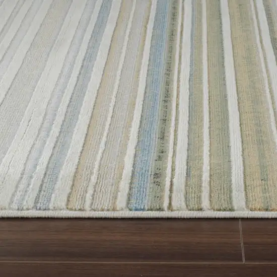 Beige and Blue Abstract Distressed Area Rug Photo 7