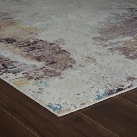 Beige and Blue Abstract Distressed Area Rug Photo 4