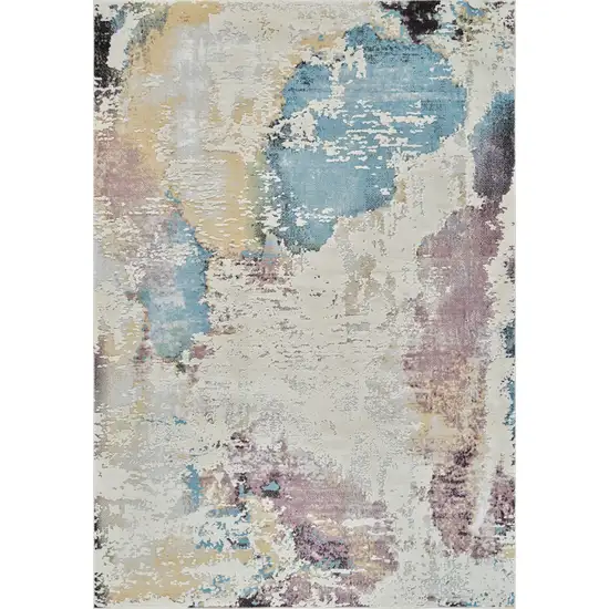 Beige and Blue Abstract Distressed Area Rug Photo 6