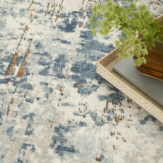 Beige and Blue Abstract Power Loom Area Rug Photo 4