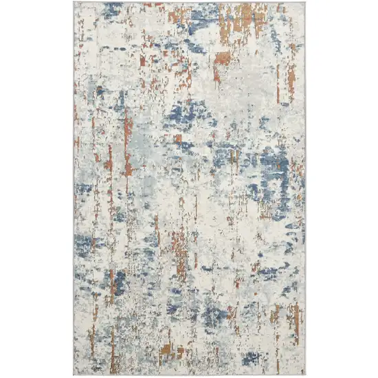 Beige and Blue Abstract Power Loom Area Rug Photo 2