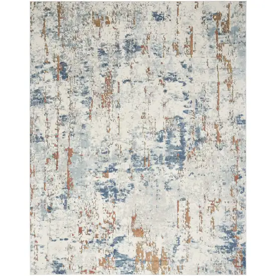 Beige and Blue Abstract Power Loom Area Rug Photo 2