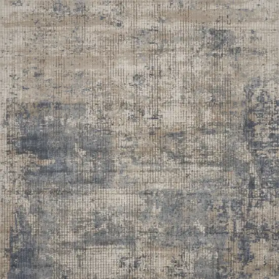 Beige and Blue Abstract Power Loom Distressed Area Rug Photo 8