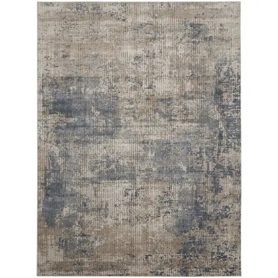 Beige and Blue Abstract Power Loom Distressed Area Rug Photo 2