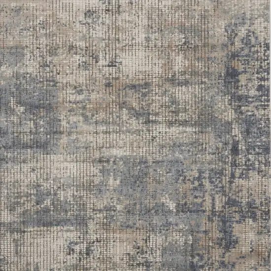 Beige and Blue Abstract Power Loom Distressed Area Rug Photo 7