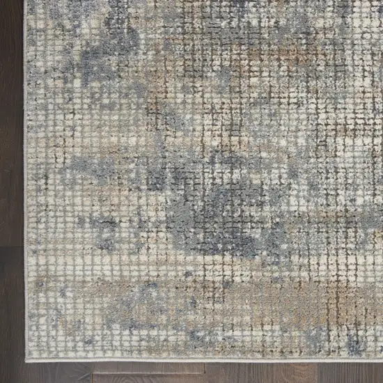 Beige and Blue Abstract Power Loom Distressed Area Rug Photo 4