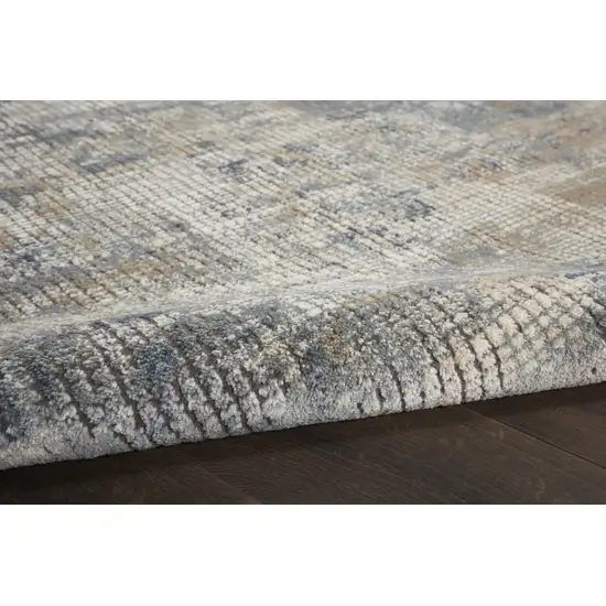 Beige and Blue Abstract Power Loom Distressed Area Rug Photo 6