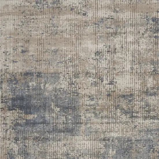 Beige and Blue Abstract Power Loom Distressed Area Rug Photo 7