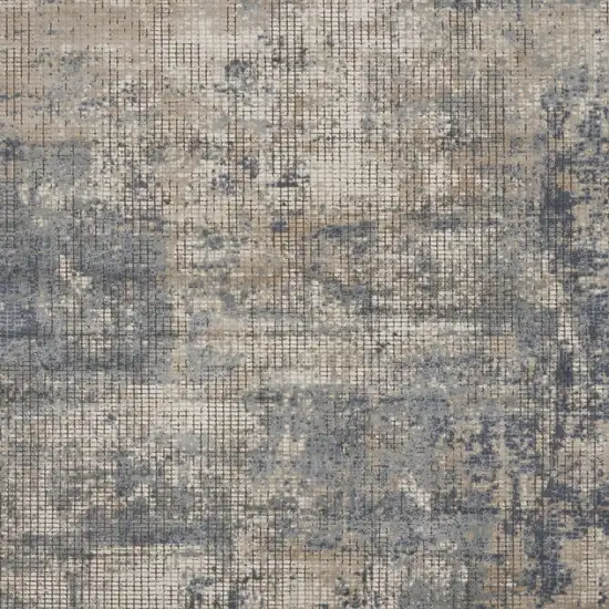 Beige and Blue Abstract Power Loom Distressed Area Rug Photo 7