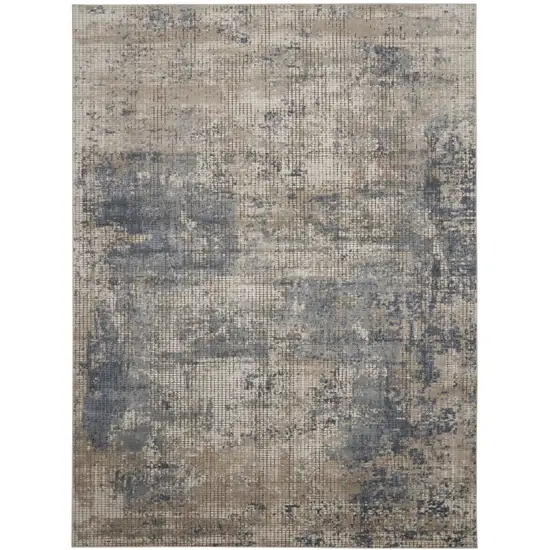 Beige and Blue Abstract Power Loom Distressed Area Rug Photo 2