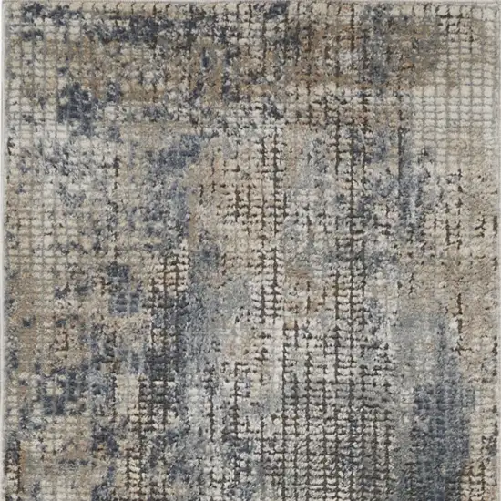 Beige and Blue Abstract Power Loom Distressed Runner Rug Photo 5