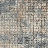 Photo of Beige and Blue Abstract Power Loom Distressed Runner Rug