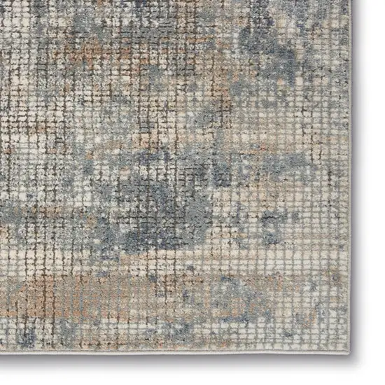 Beige and Blue Abstract Power Loom Distressed Runner Rug Photo 4