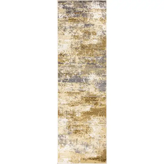 Beige and Blue Abstract Power Loom Runner Rug Photo 2