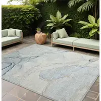 Photo of Beige and Blue Abstract Washable Non Skid Indoor Outdoor Area Rug