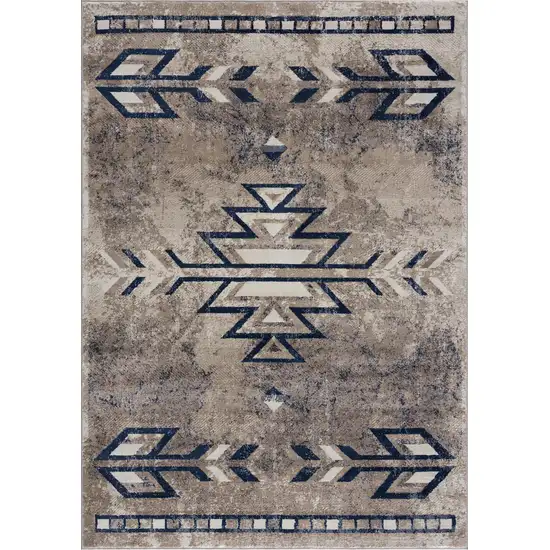 Beige and Blue Boho Chic Area Rug Photo 2