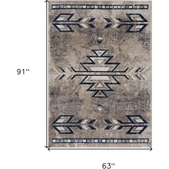 Gray Beige and Blue Southwestern Washable Area Rug Photo 8