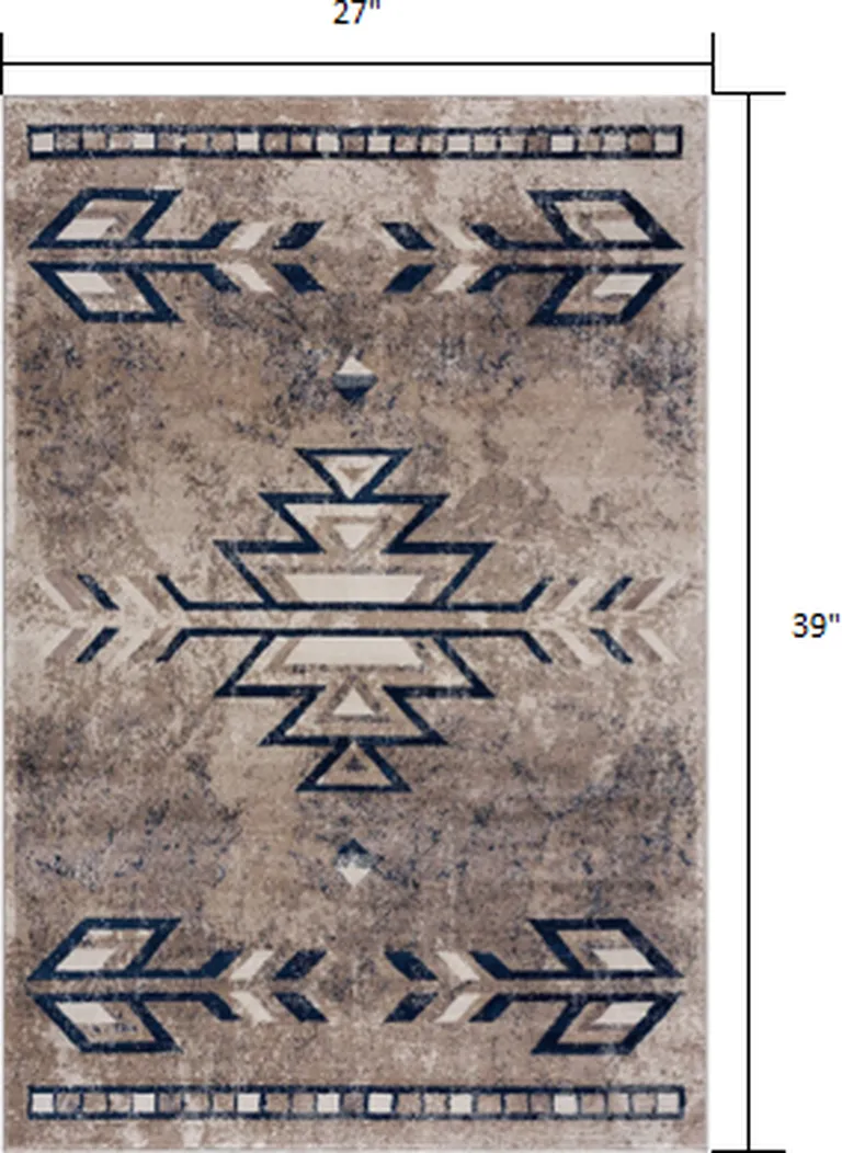 Beige and Blue Boho Chic Scatter Rug Photo 1