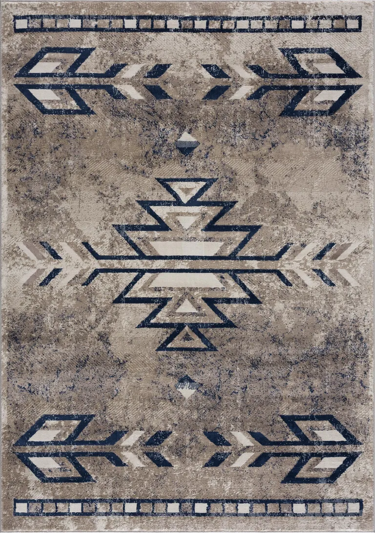 Beige and Blue Boho Chic Scatter Rug Photo 5