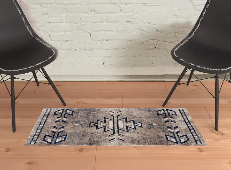 Beige and Blue Boho Chic Scatter Rug Photo 4