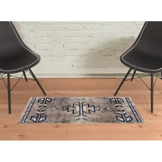 Beige and Blue Boho Chic Scatter Rug Photo 4
